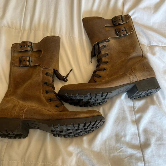 Fly London LOGGER suede lace-up  boots Distressed Brown size 38euro/8 Moto Boots - Picture 4 of 11